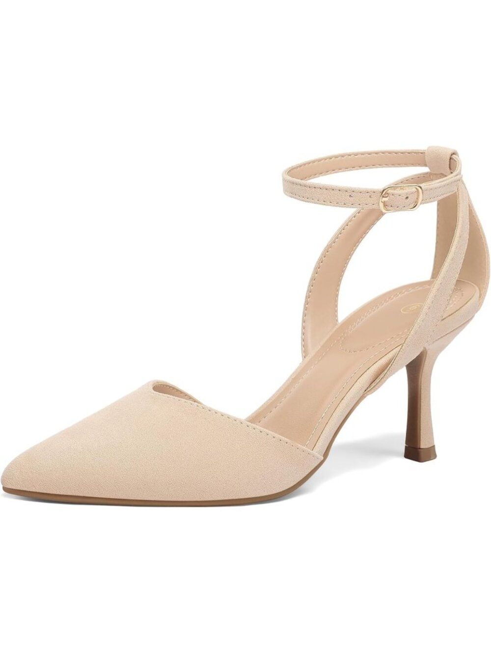 Women's Nude Suede Pump Pointed Toe Stiletto Ankle Strap Kitten Low Heel Sandal